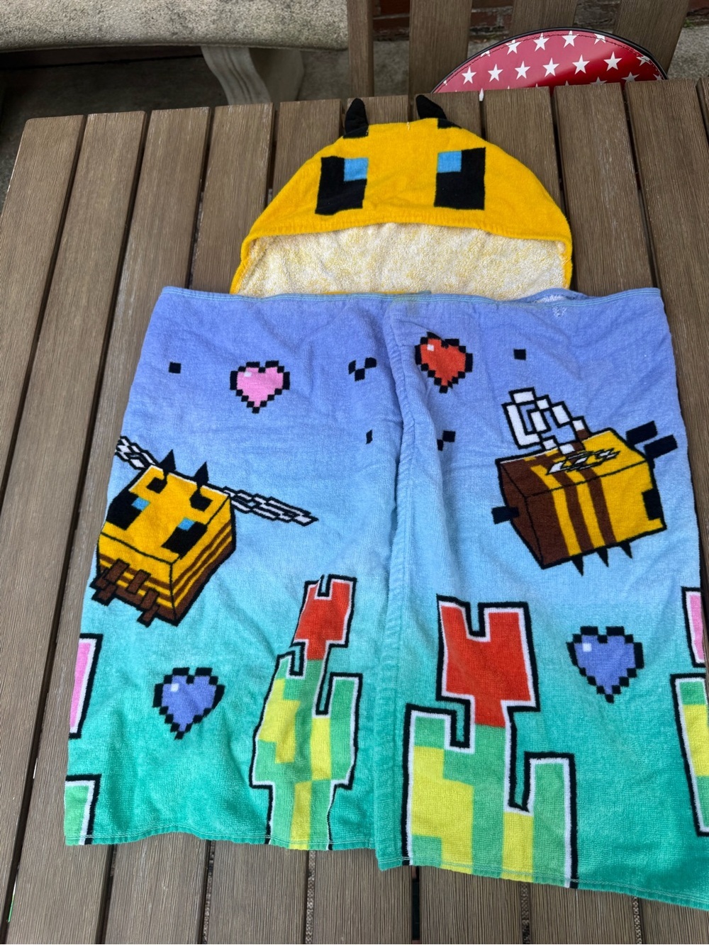 Minecraft Bee Hooded Beach Towel Kids Cotton Bath Pool Towel